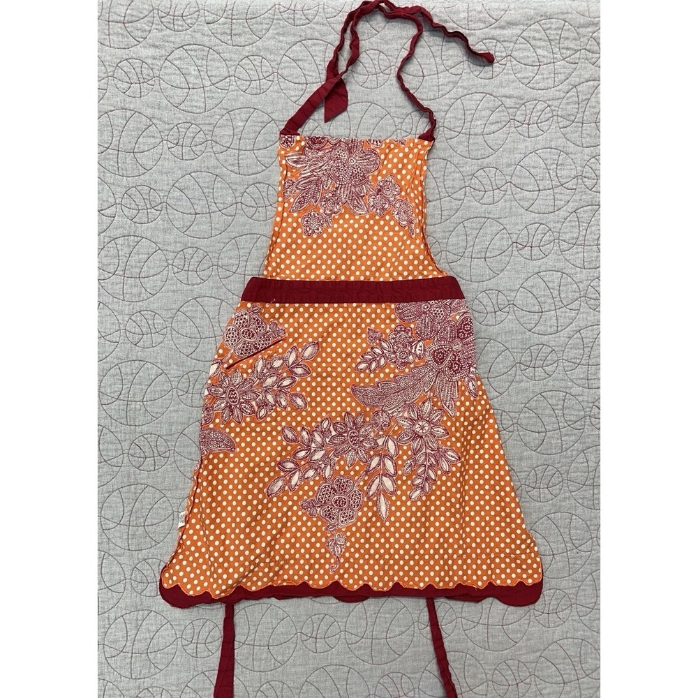 Anthropologie Halter Apron Orange Red Floral Polka Dot / Womens One Size